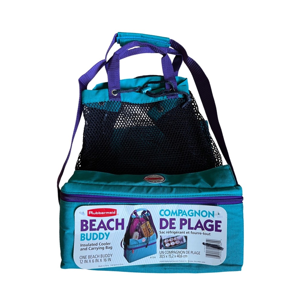 Vintage 1993 Rubbermaid Beach Buddy Insulated Cooler Mesh Tote Bag Retro